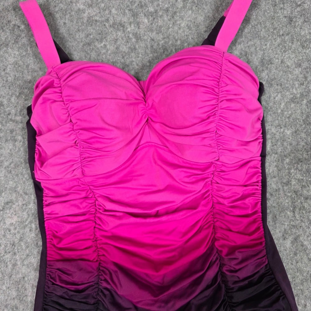 Aqua Green Shape Swimsuit One Piece Pink Purple Ombre Ruched Tummy Control 6 - Picture 3 of 9